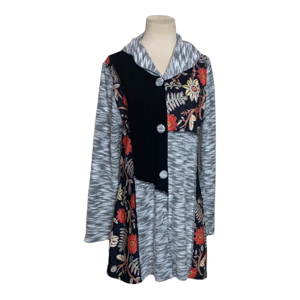 Luii gray patchwork long sleeves button cardigan size Small